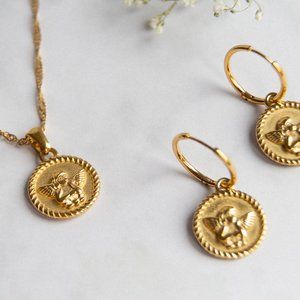 New 18k gold plated Angel necklace and Earrings Set